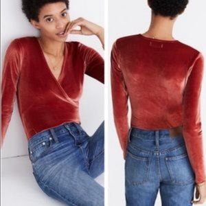 Madewell Rust Velvet Faux Wrap Bodysuit